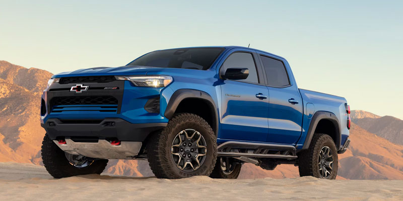 Blue Chevrolet Colorado desert pickup truck